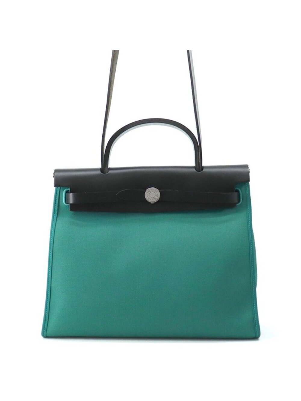 Hermes Herbag Zip PM Vert Velon Black Silver Toile Hunter Handbag